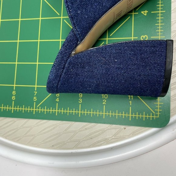 Ana Sui INC Heels 6 Denim Floral Mules Slip On Shoes Blue Beaded Pumps - Picture 11 of 12